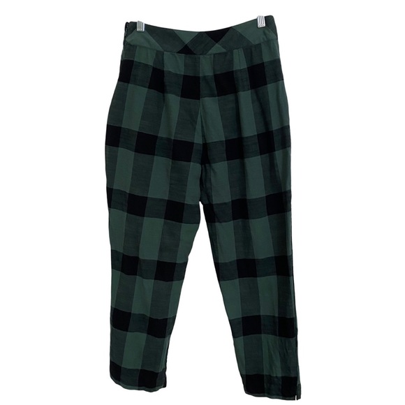 Free People Green & Black Plaid Pleated Pants Trousers Cropped Checkered Small - Picture 2 of 6